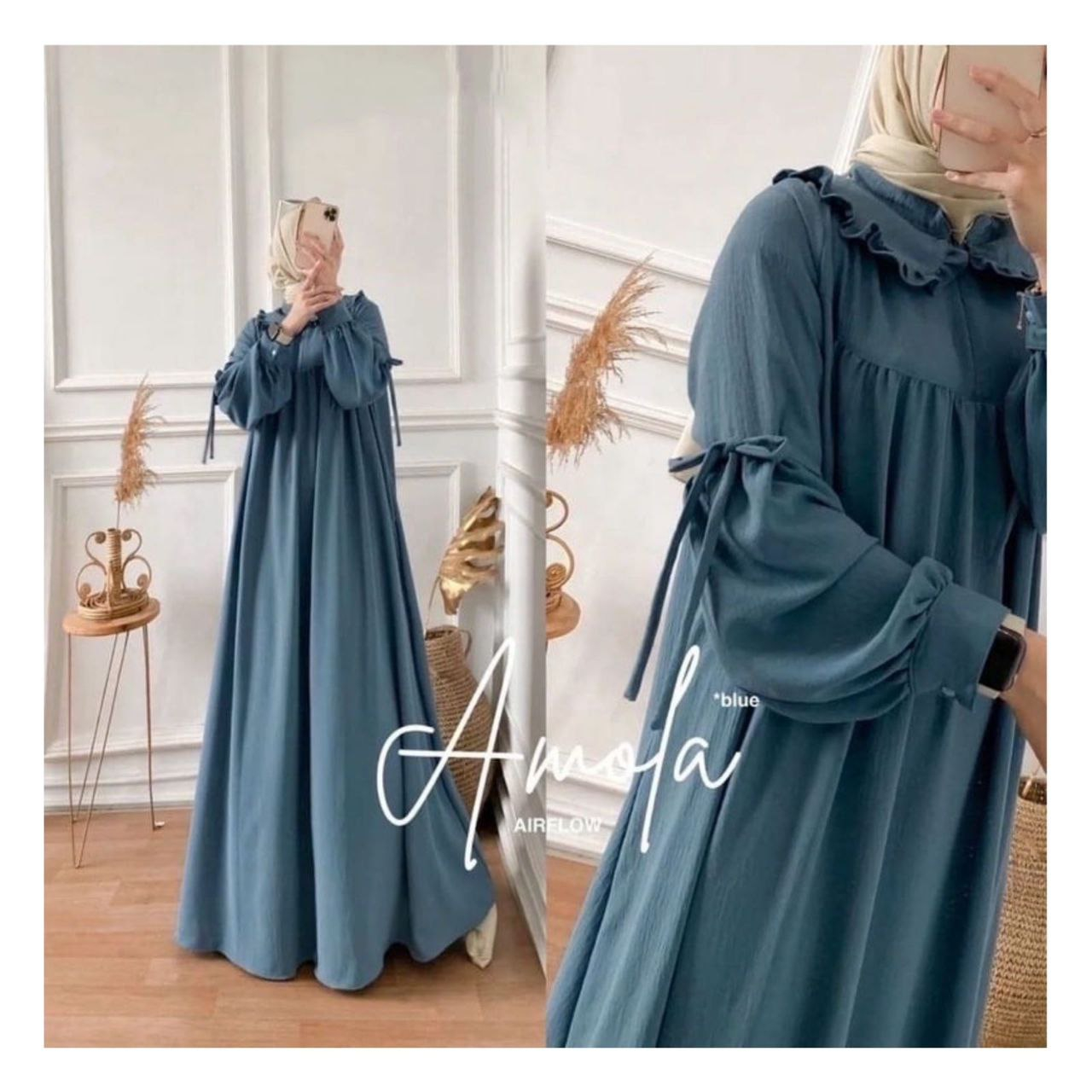 Gamis Wanita Amofa Maxi Dress Kain Crinkle Airflow Busui