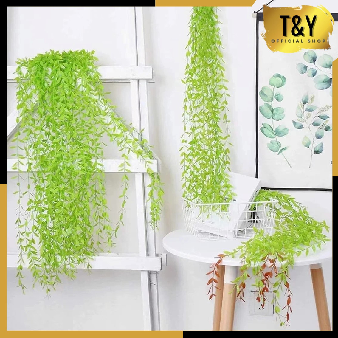 T&amp;Y Daun Rambat Juntai Plastik Artifisial 100Cm Daun Hias Dekorasi Pesta Tanaman Gantung Sintetis Buatan Bunga Hias Dinding Ruangan Rumah Kamar Kantor Murah