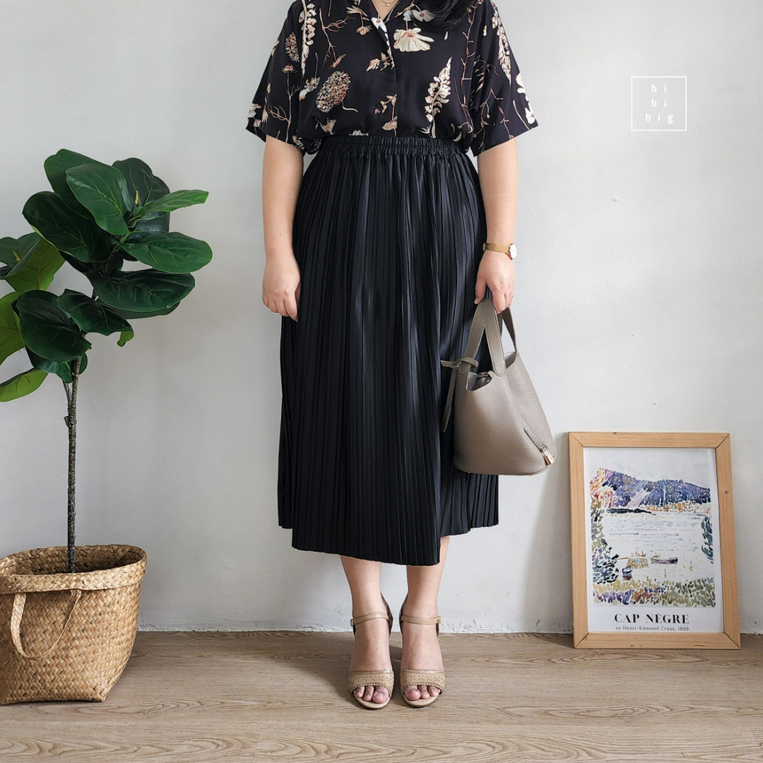 BIBIBIG - ELLE - Rok Midi Plisket Karet Wanita Big Size / Plus Jumbo
