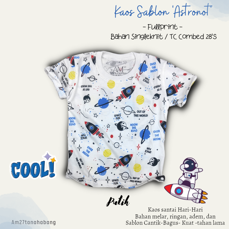 Baju Anak Cowok 3 bulan-10 tahun ASTRONAUT - Kaos004Sablon