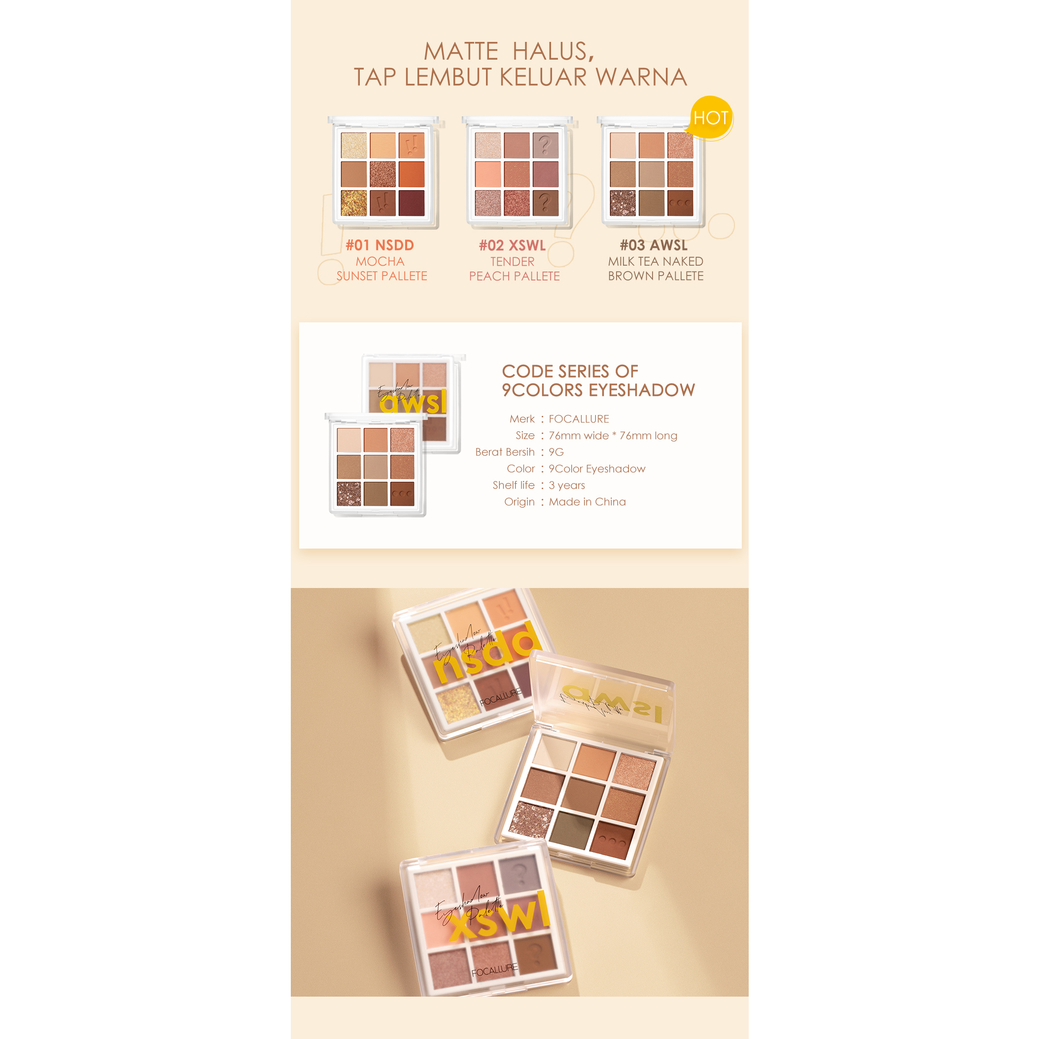 (READY &amp; ORI) Focallure Code Series Nine Colors Eyeshadow FA 167 fa167 9 warna PIGMENTED PEWARNA MATA