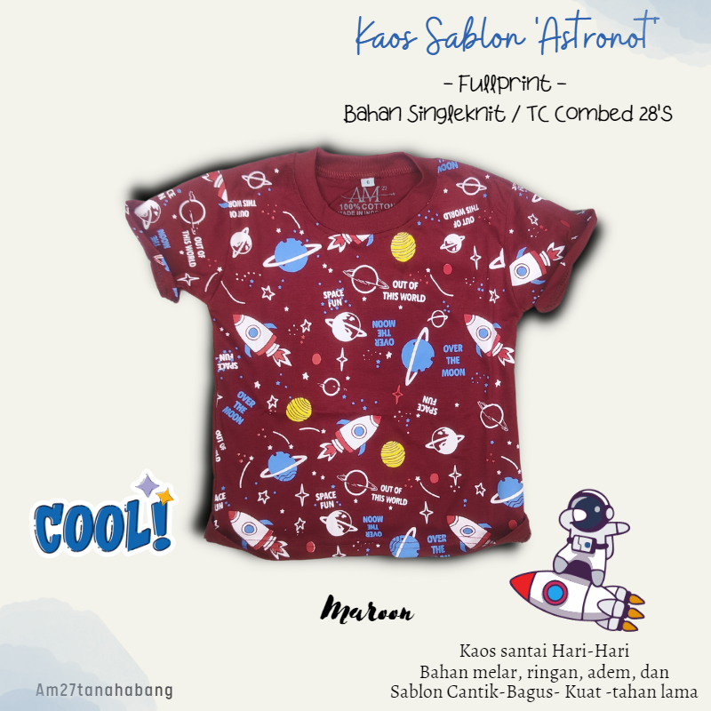 Baju Anak Cowok 3 bulan-10 tahun ASTRONAUT - Kaos004Sablon