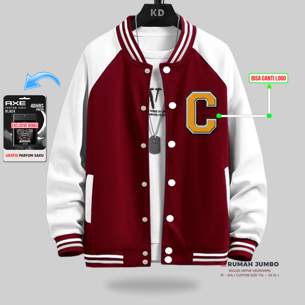 Jaket Bomber Varsity Baseball Latter C Oversize (M - 6XL) Jaket Custom