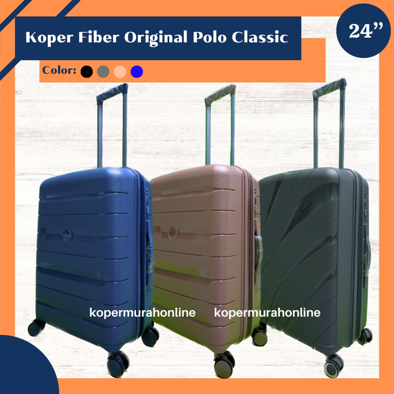 Koper Fiber Polo Classic 24 inch Premium Mewah anti thief resleting kunci TSA lock international fib