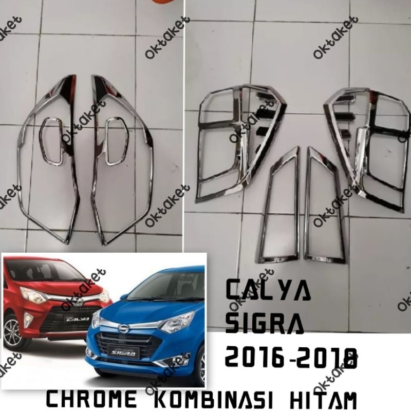 paket garnish depan belakang Calya Sigra 2016 2017 2018 hitam dop chrome glossy