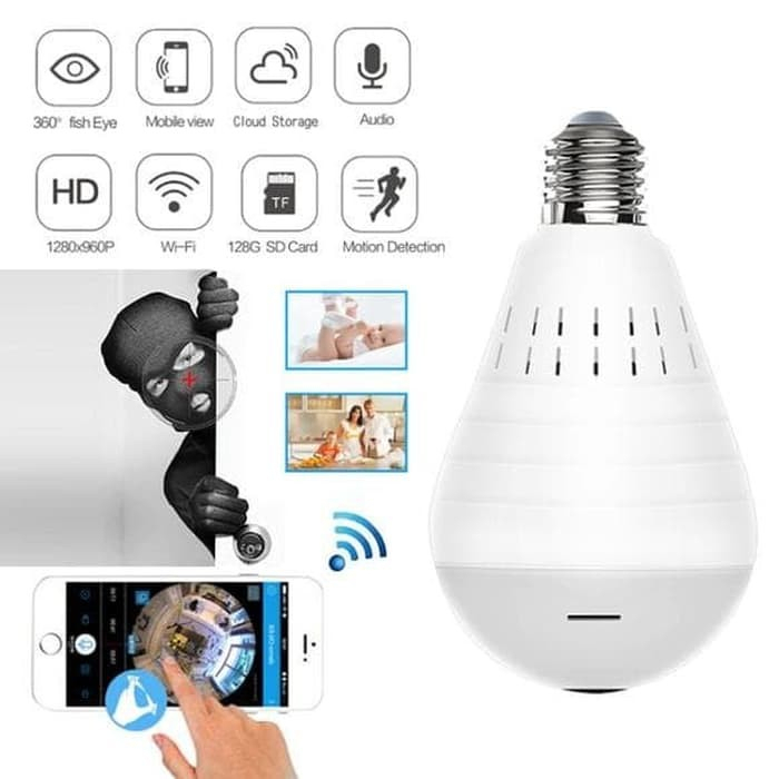 KAMERA LAMPU CCTV CAMERA PENGINTAI TERSEMBUNYI WIFI BOHLAM IP SPY HIDDEN CAMERA MURAH PENGINTIP JS16