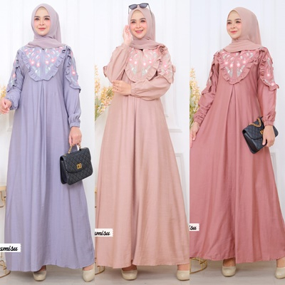 VIENETA DRESS / 15.7 / BAHAN POLO LINEN PREMIUM / LD 102 CM / PB 134 CM / ALLSIZE JUMBO / FIT TO XL / TIRAMISU