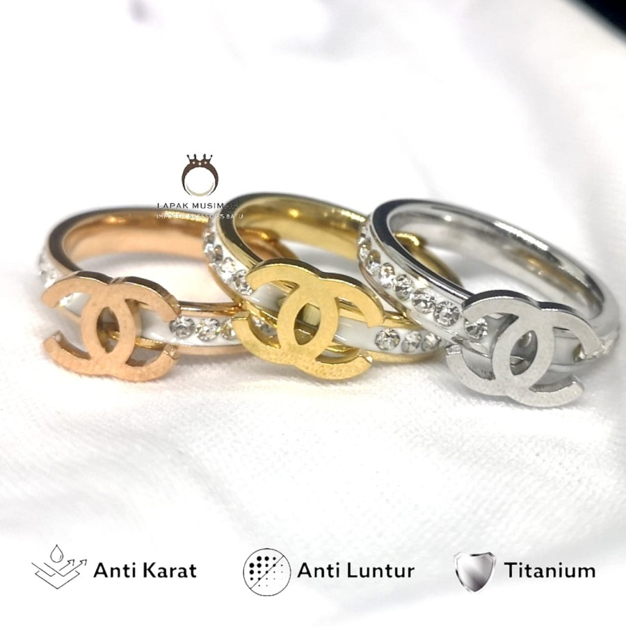 Cincin Branded Permata Titanium Anti Karat Aksesoris Fashion Korea