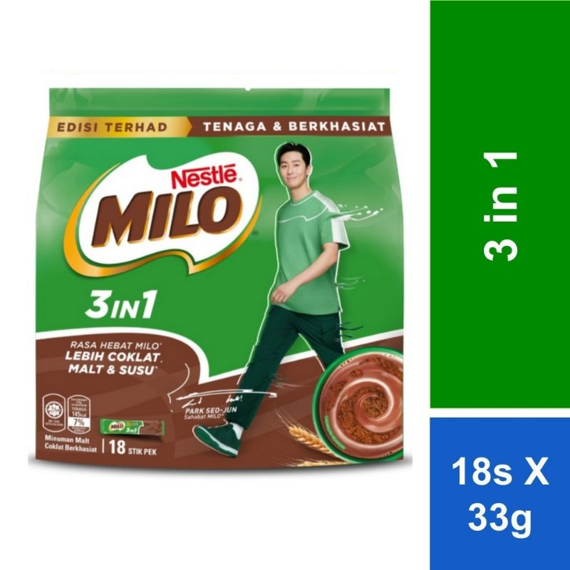 

Nestle Milo 3in1 Activ-Go Bubuk Malt Coklat Malaysia 18 sachet dan 21 sachet milo stik