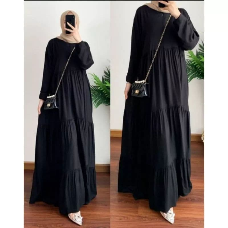 Gamis Wanita Muslim Susun Polos Rayon Premium Hanum Dress Syari Standar Jumbo