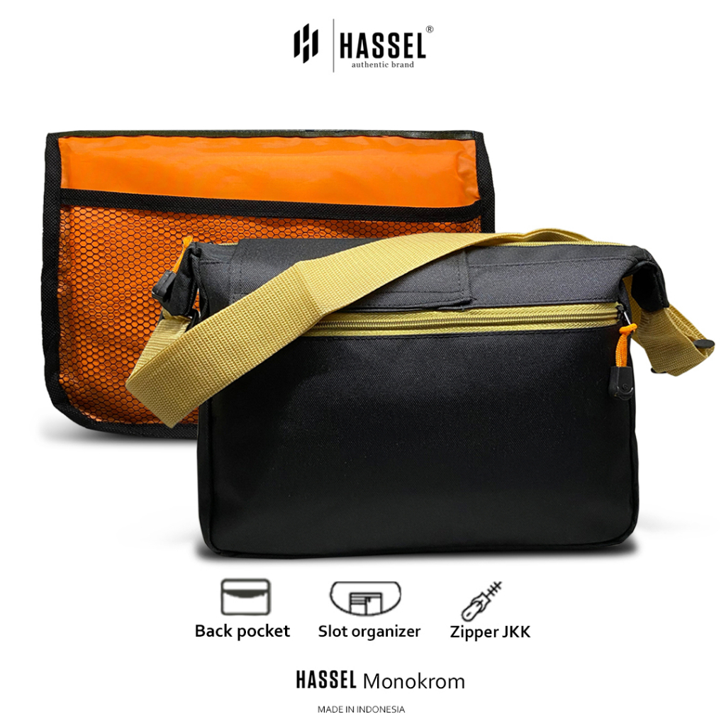 Tas Selempang Pria Hassel Monokrom - Tas Waist Bag Pria / Tas Selempang Wanita / Tas Slempang Pria casual