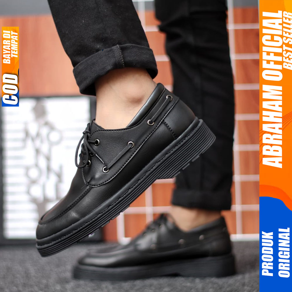 Sepatu Formal Pantofel Casual Docmart Tali Hitam Kerja Pria Abraham