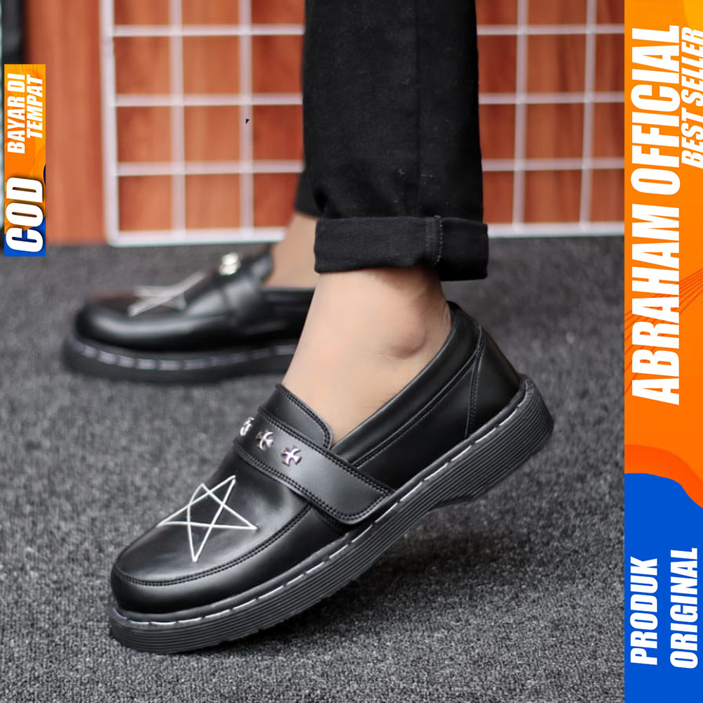 Sepatu Docmart Loafers Pria Formal Casual Kulit Kerja Hitam Abraham