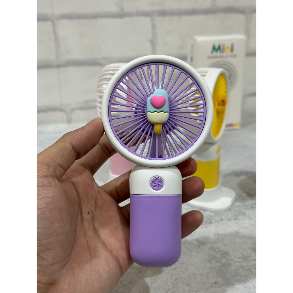 VIBOX KIPAS TANGAN MACARON MINI 2IN1 STAND TURBO WIND STRONG POWER HAND FAN PORTABEL KARAKTER 3D ORIGINAL BY.MINIGO