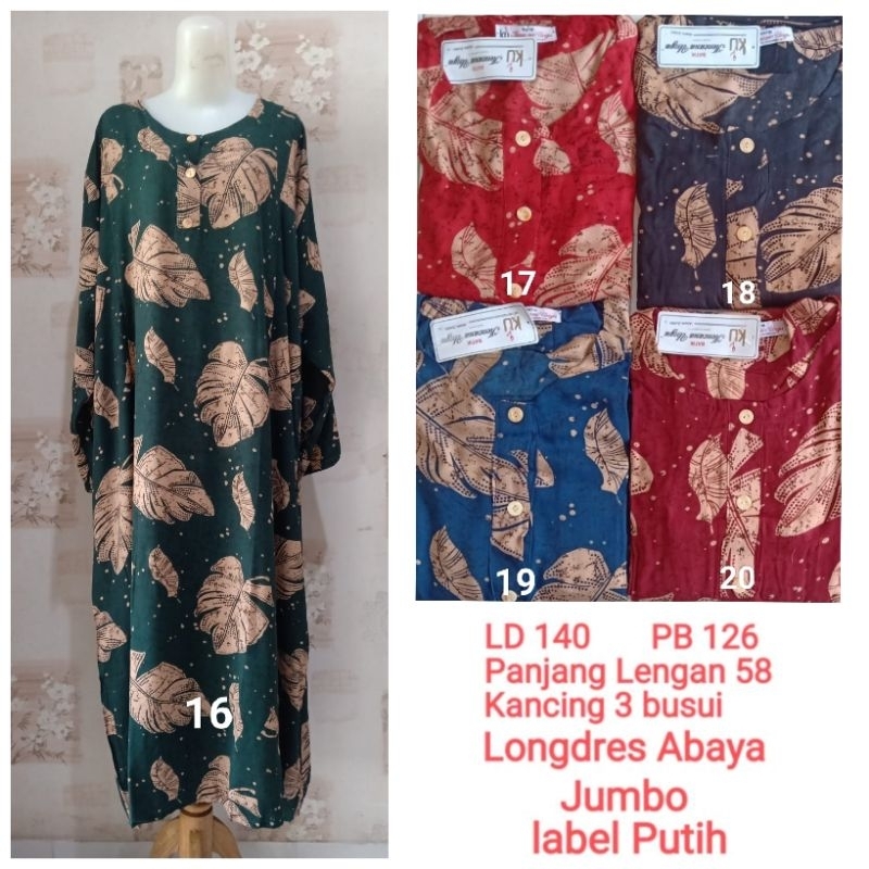 Longdres Abaya Jumbo LD 140cm,Kencana Ungu label Putih