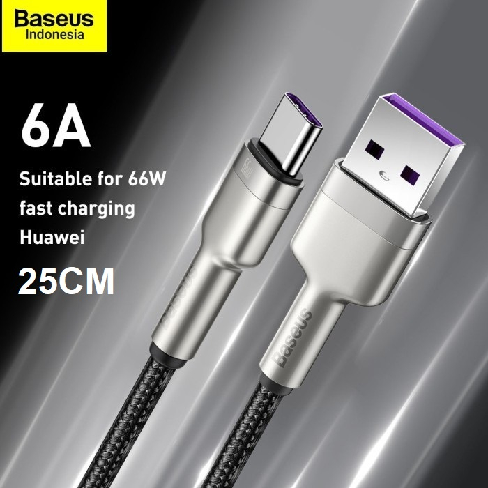 Baseus Original Kabel Data Cafule Metal USB Type C 6A 66W 25CM Fast Charging Quick Charge Powerbank Cable Pendek Ori Tipe C