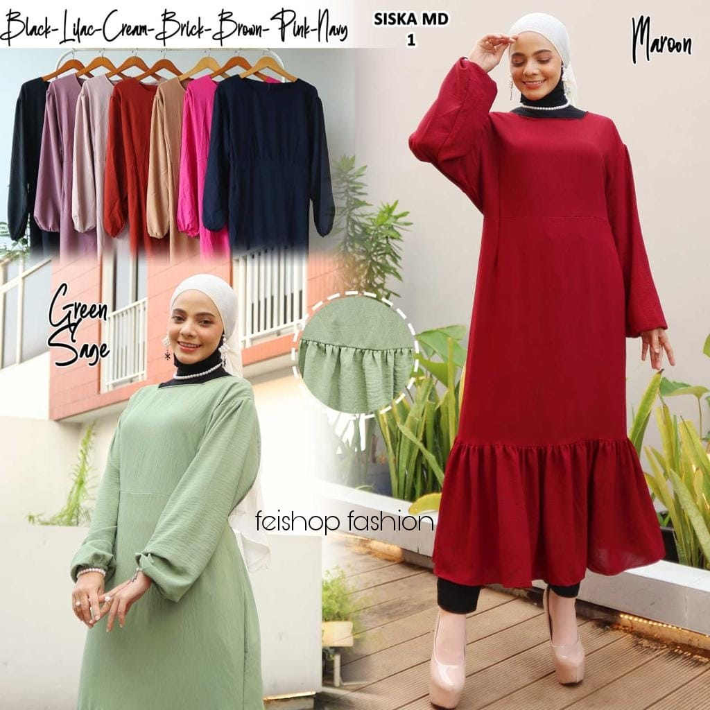 SISKA MIDI DRESS KOREAN LOOK / MIDI DRESS WANITA KOREA KEKINIAN CRINGKEL AIRFLOW