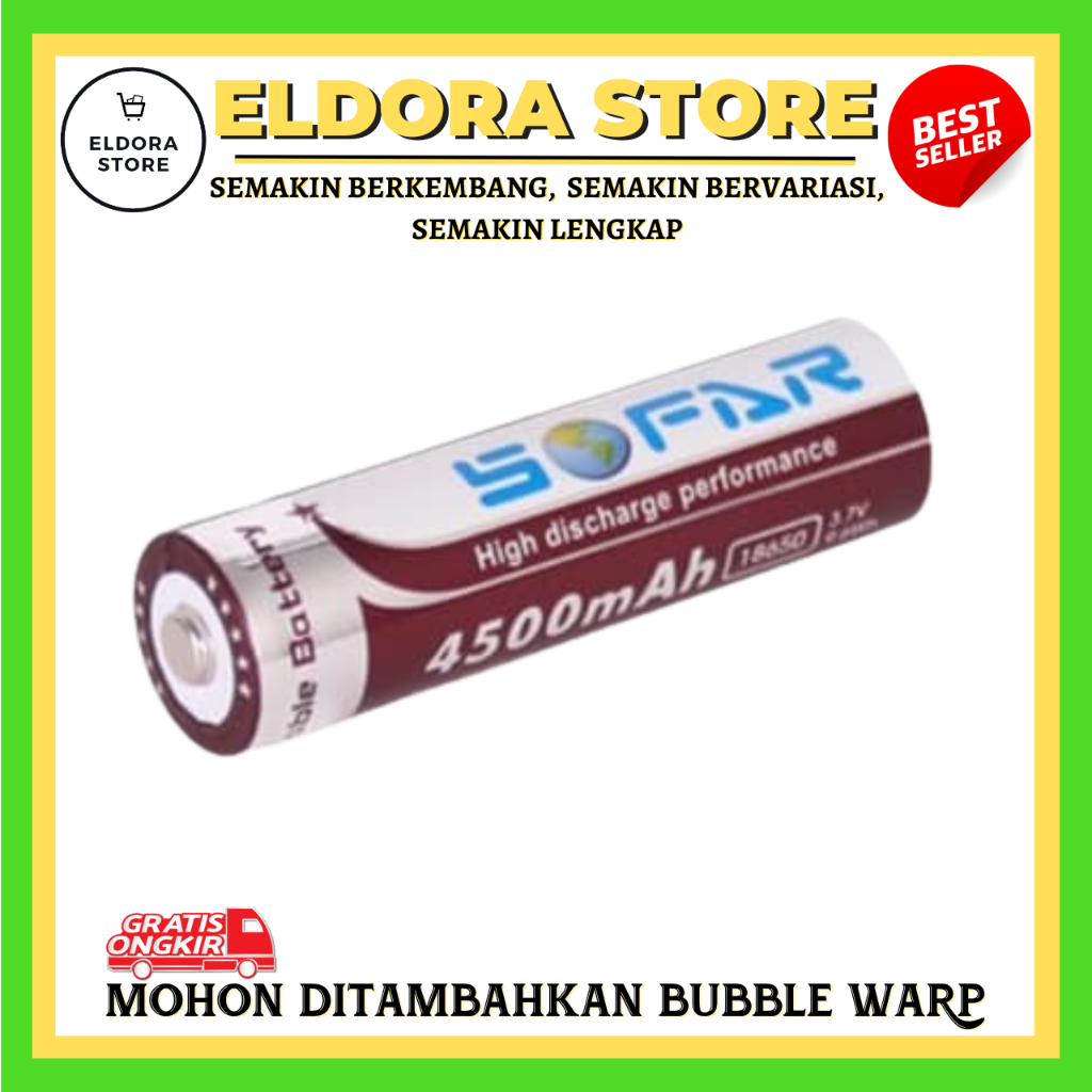 BATERAI BATTERY SOFAR 18650 4500 MAH HIGH DISCHARGE PERFORMANCE | BATERAI