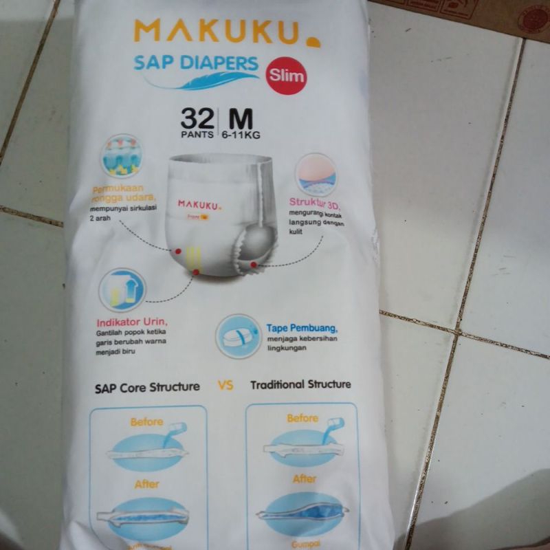 Makuku Diapers Slim Pants SAP M 32 L 34 Premium Popok Anak Bayi