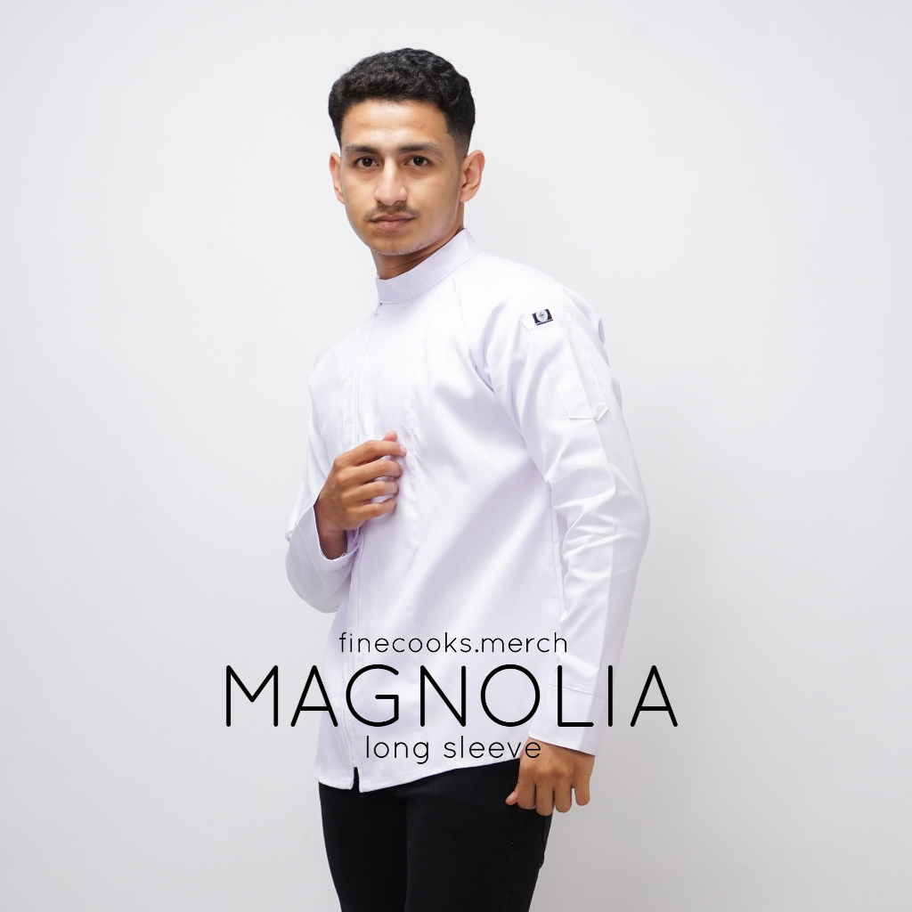 FK - Magnolia Chef Jacket Zipper Long Sleeve Baju Chef Lengan Panjang putih