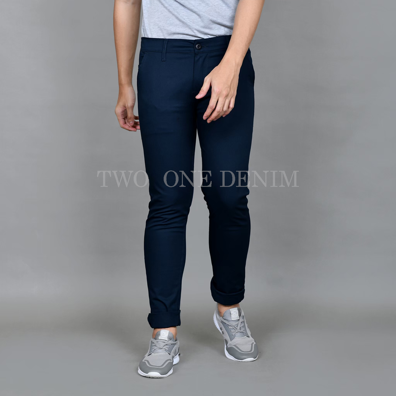 TWO ONE - Celana Chinos Panjang Pria Slim Fit Navy Blue