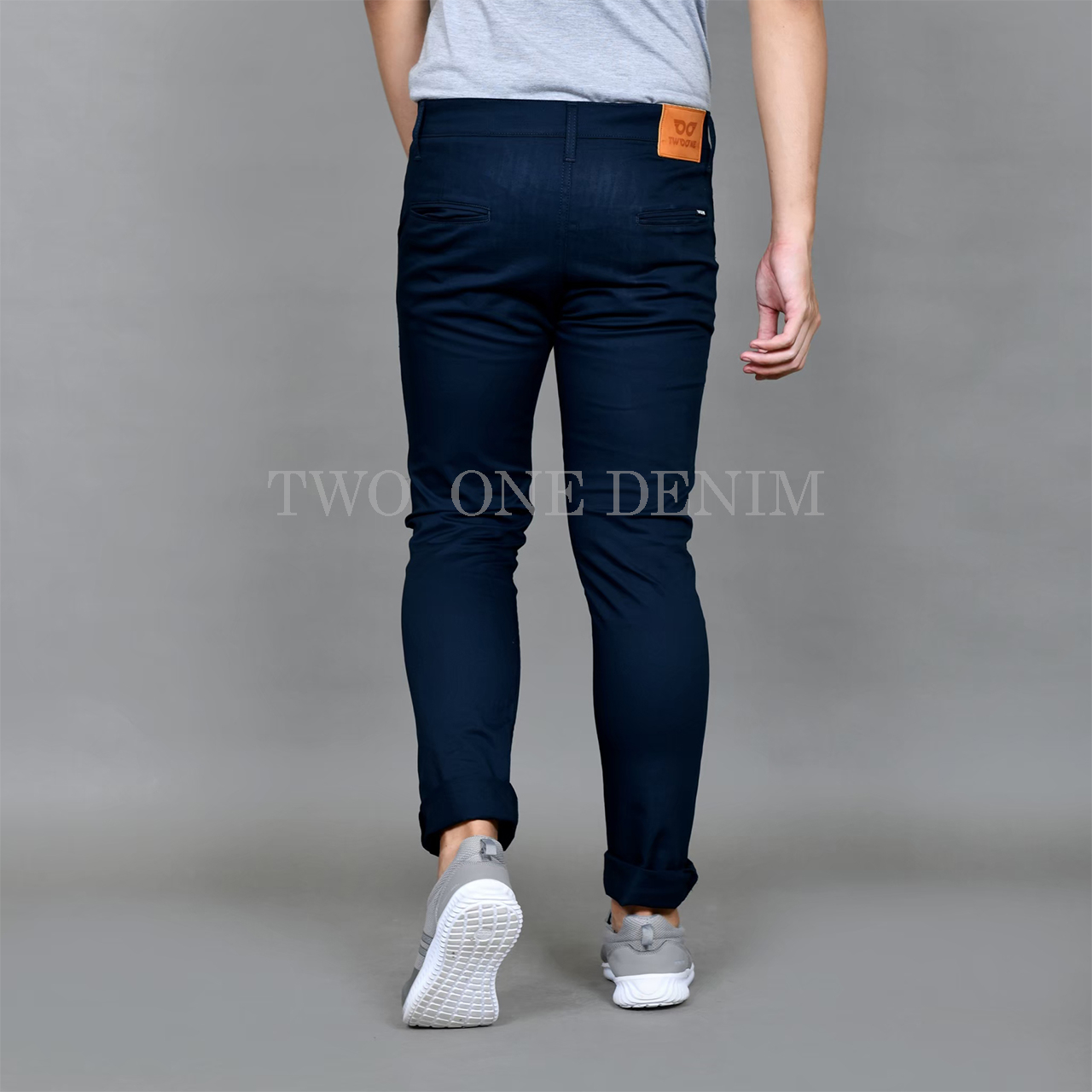 TWO ONE - Celana Chinos Panjang Pria Slim Fit Navy Blue