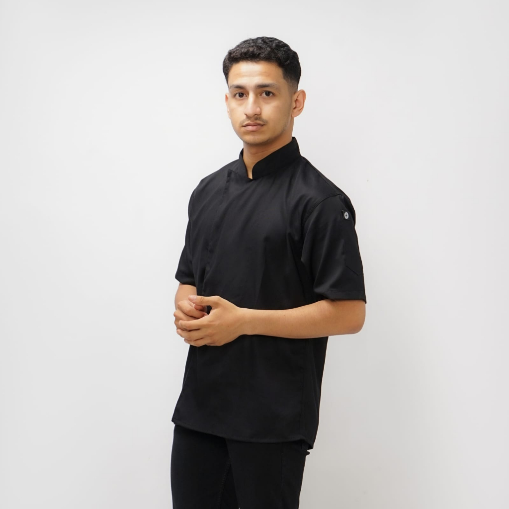 FK - Romain Basic Chef Jacket Short Sleeve Baju Chef Lengan Pendek Hitam