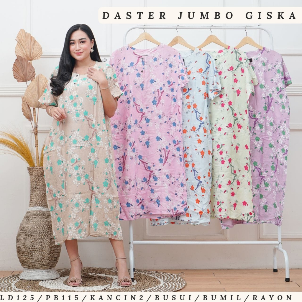 DASTER JUMBO GISKA LD 120 - 130 / PJ 115 BUSUI BUMIL DADA KANCING BAHAN RAYON SANTUNG BERKUALITAS.