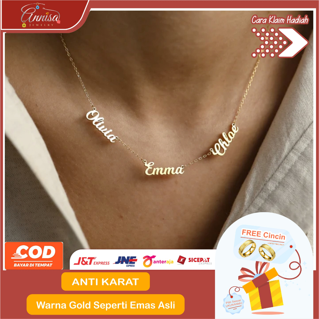 Kalung titanium model 3 nama couple anti karat