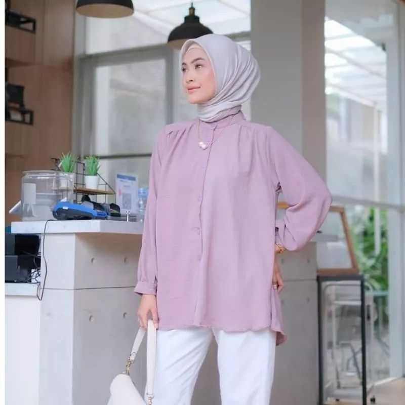 Tamstore Kemeja Wanita Blouse Crinkle Polos Alina