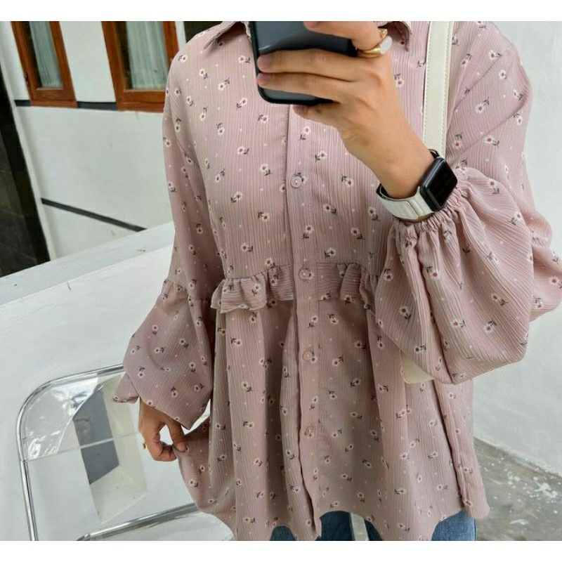 XURE KNIT STRIPE -BLACK || ZYLA CRINKLE BLOUSE- CHOCOPINK L by OUTFIX