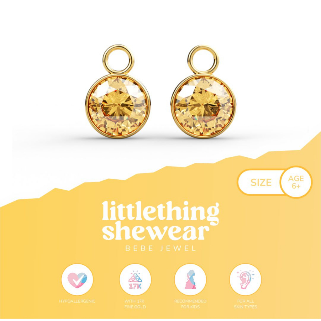 Littlethingshewear Liontin Loop Hoop Round Swarovski Kuning – 17k Anti Karat Anti Alergi Aman dan Nyaman Emas Asli