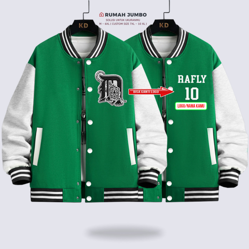 Jaket Bomber Varsity Oversize (M - 6XL) Baseball Custom TIGER GREN GREY