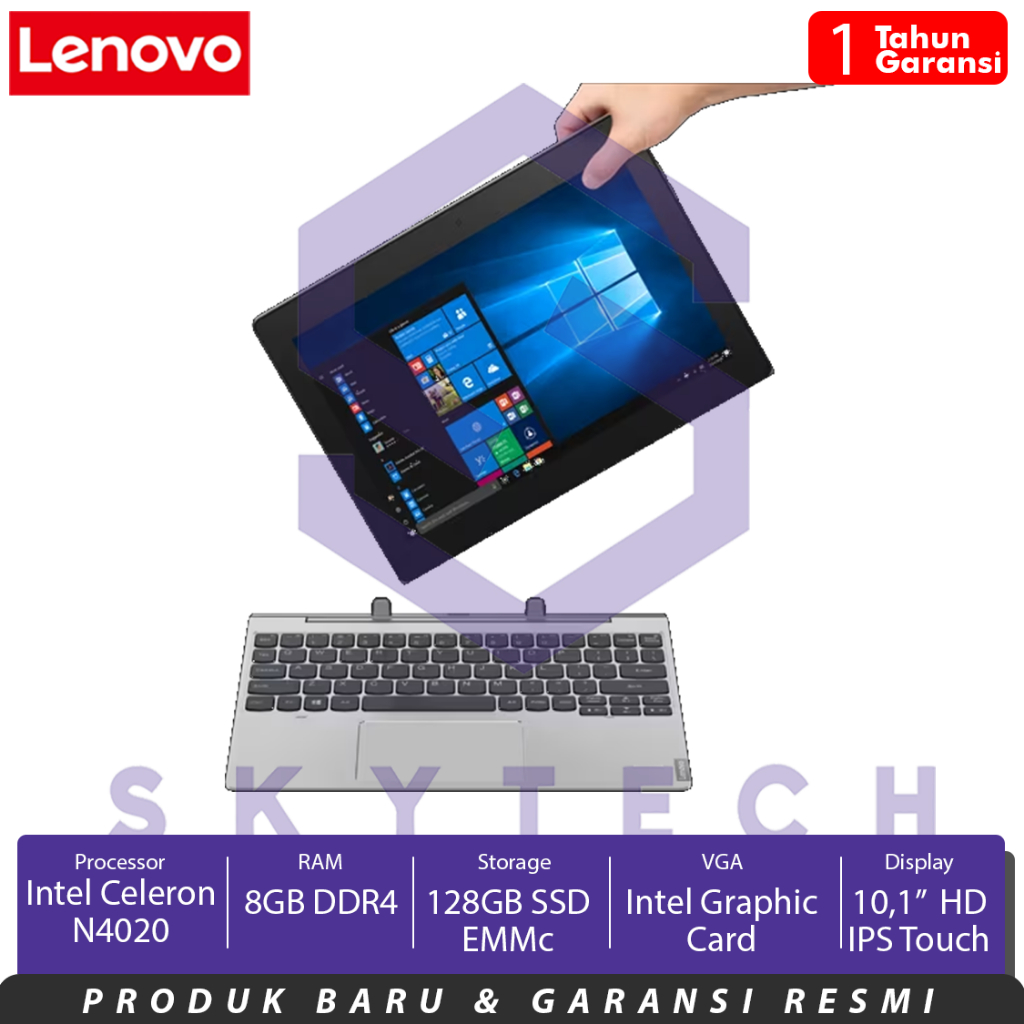 LAPTOP LENOVO IDEAPAD 3 10IGL/D330 N4020 8GB 128GB 82H0000MID FREE WINDOWS 10 PRO MINERAL GRAY