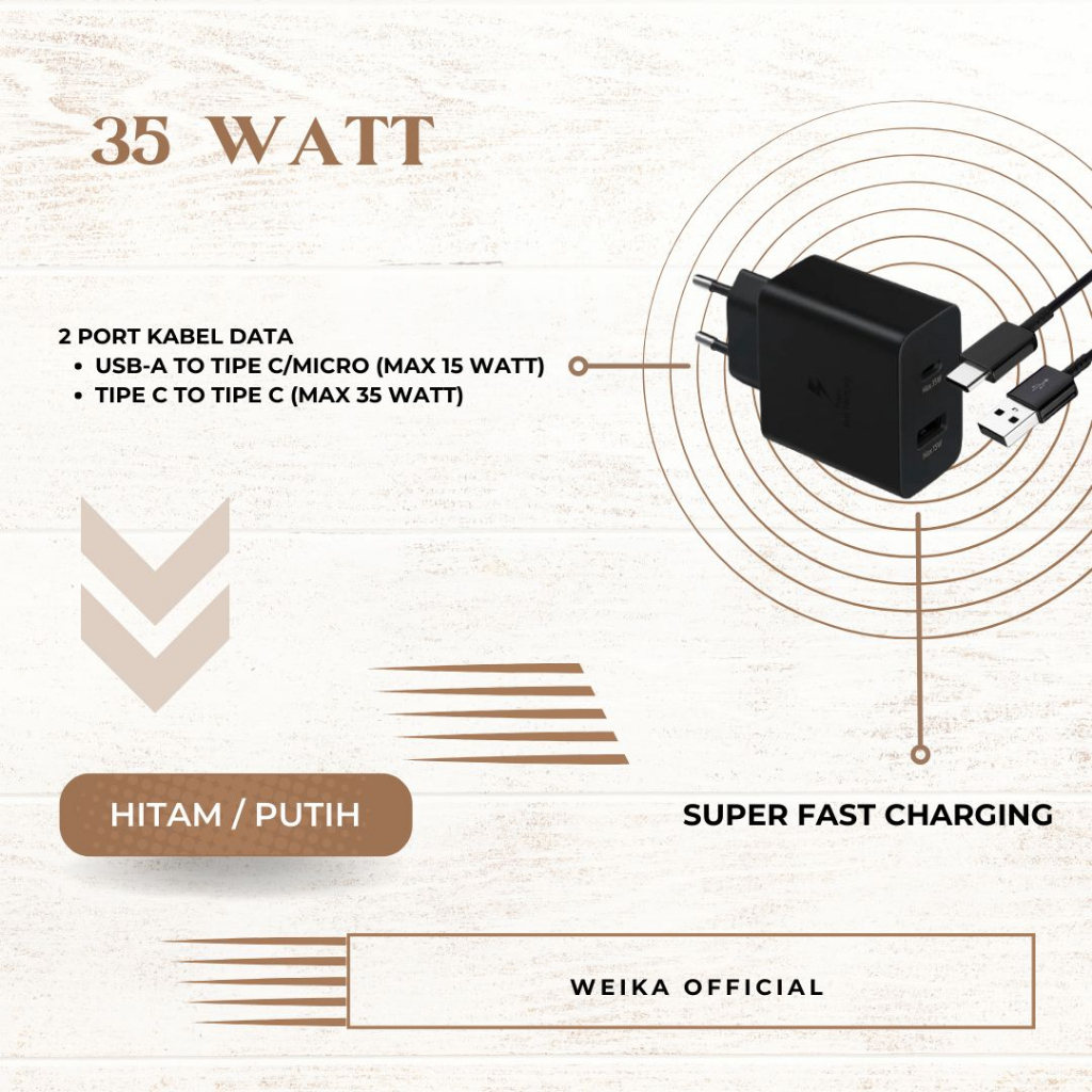 Charger SAMSUNG 35 Watt Dual Port USB-A to C &amp; C to C (Super Fast Charging)