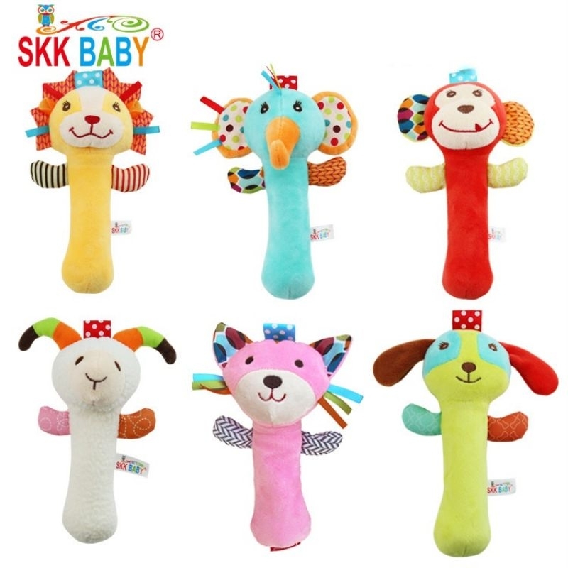 Mainan bayi boneka rattle stick genggam bunyi kerincing dan toet
