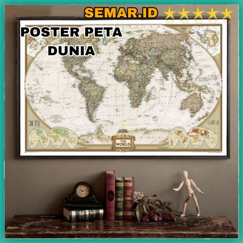 Poster Peta Dunia Large Vintage World Map 103 x 69 cm Ukuran Besar