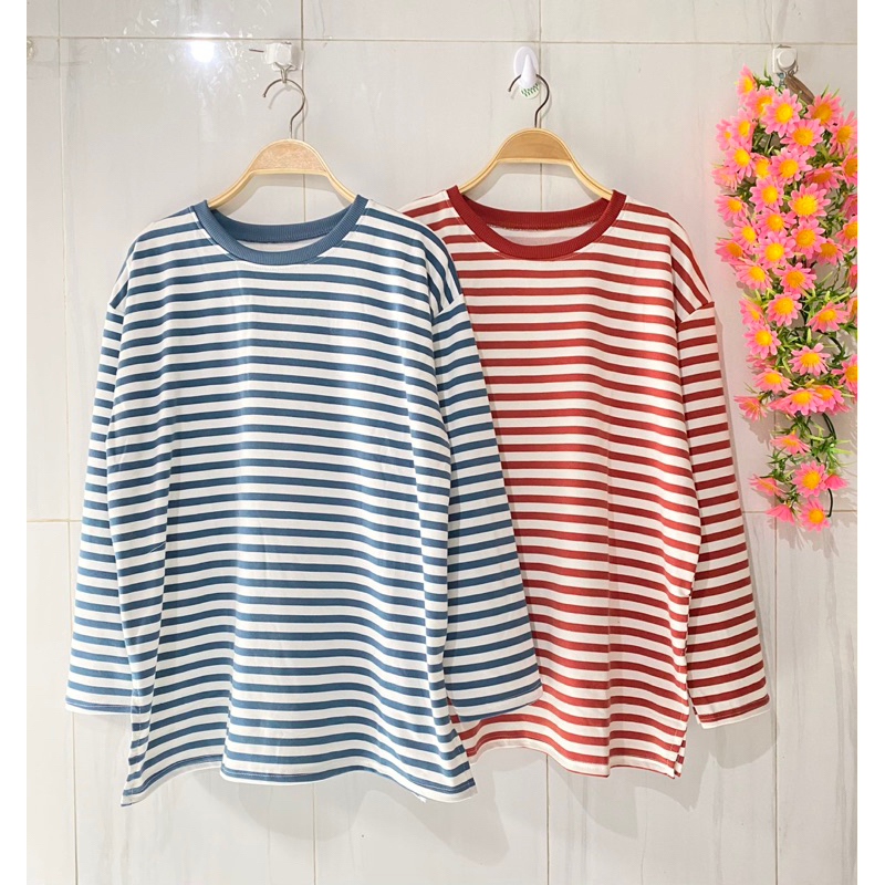 atasan kaos wanita salur oversize atasan wanita jumbo kaos