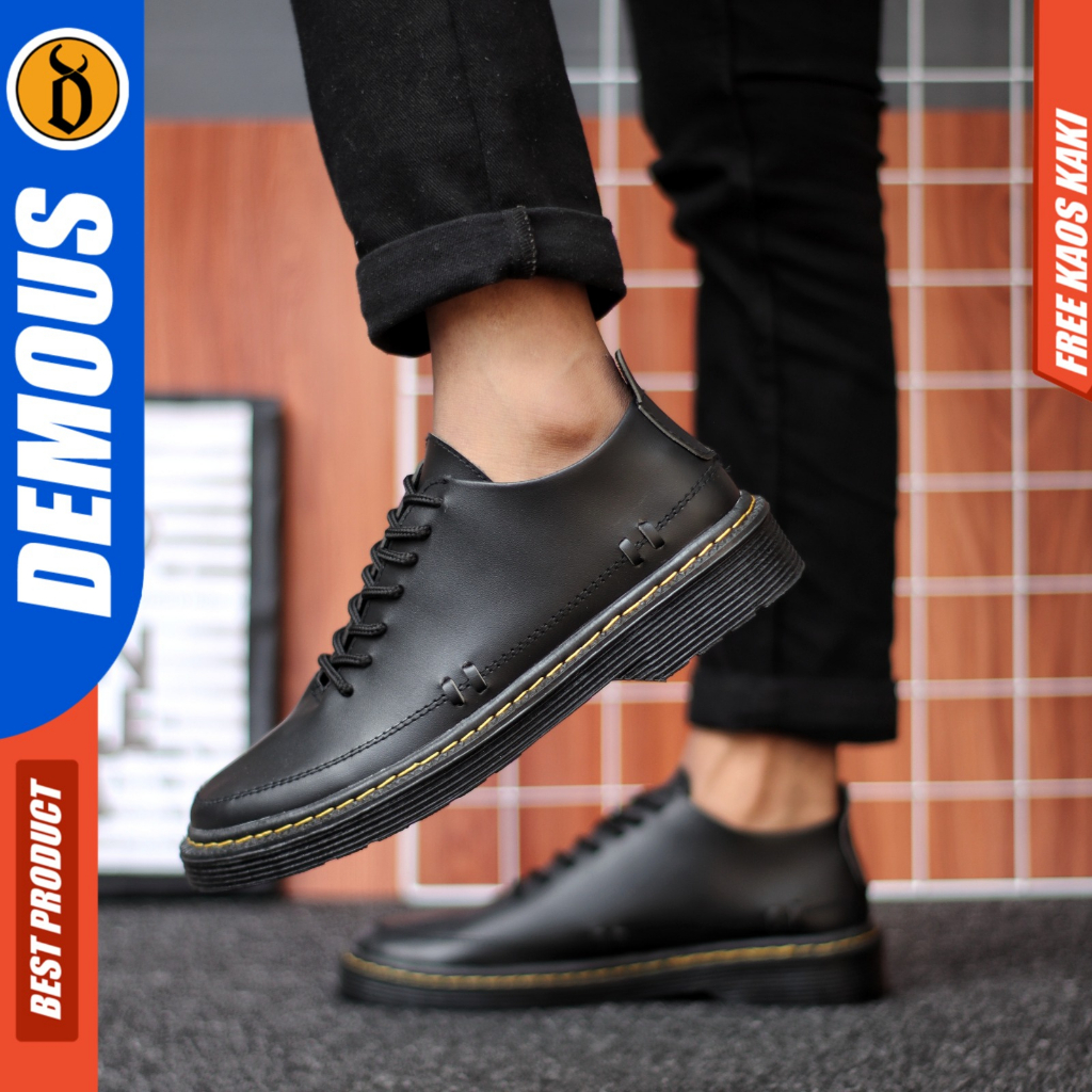 DEMOUS MINATO - Sepatu Pria Pantofel Formal Casual Tali Hitam Docmart Kerja Kulit Pu