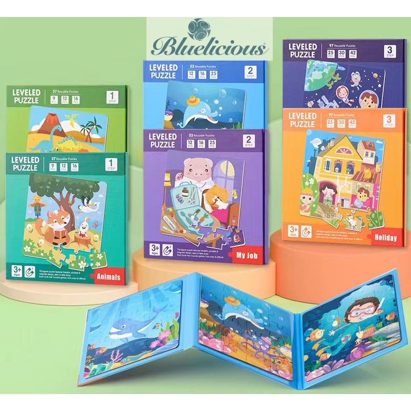 Mainan Edukasi Anak 3 in 1 Buku Puzzle Magnet Leveled Magnetic Book