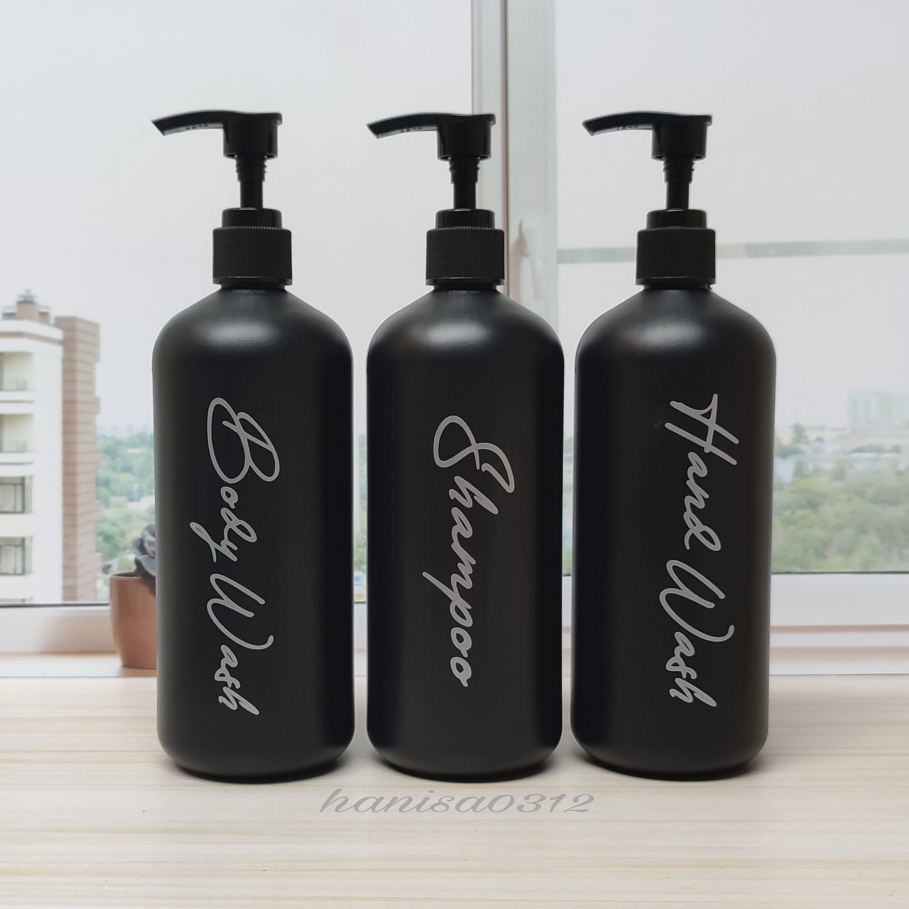 Botol Sabun Cair Pump Hitam Doff Silver Aesthetic 500ml Luxury / Botol Pump 500ml Hitam