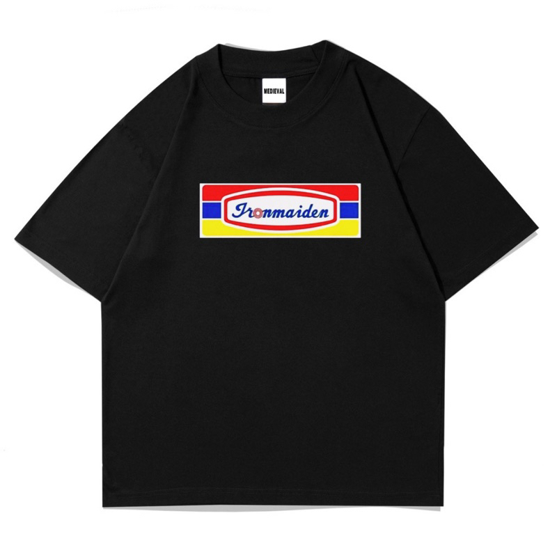 Kaos Baju IRON MAIDEN Plesetan Indomaret | T-Shirt Parody Band Metal Music Rock | Tee Oversize Hitam