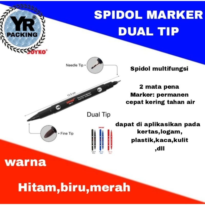 

Spidol marker dual tip joyko hitam biru merah