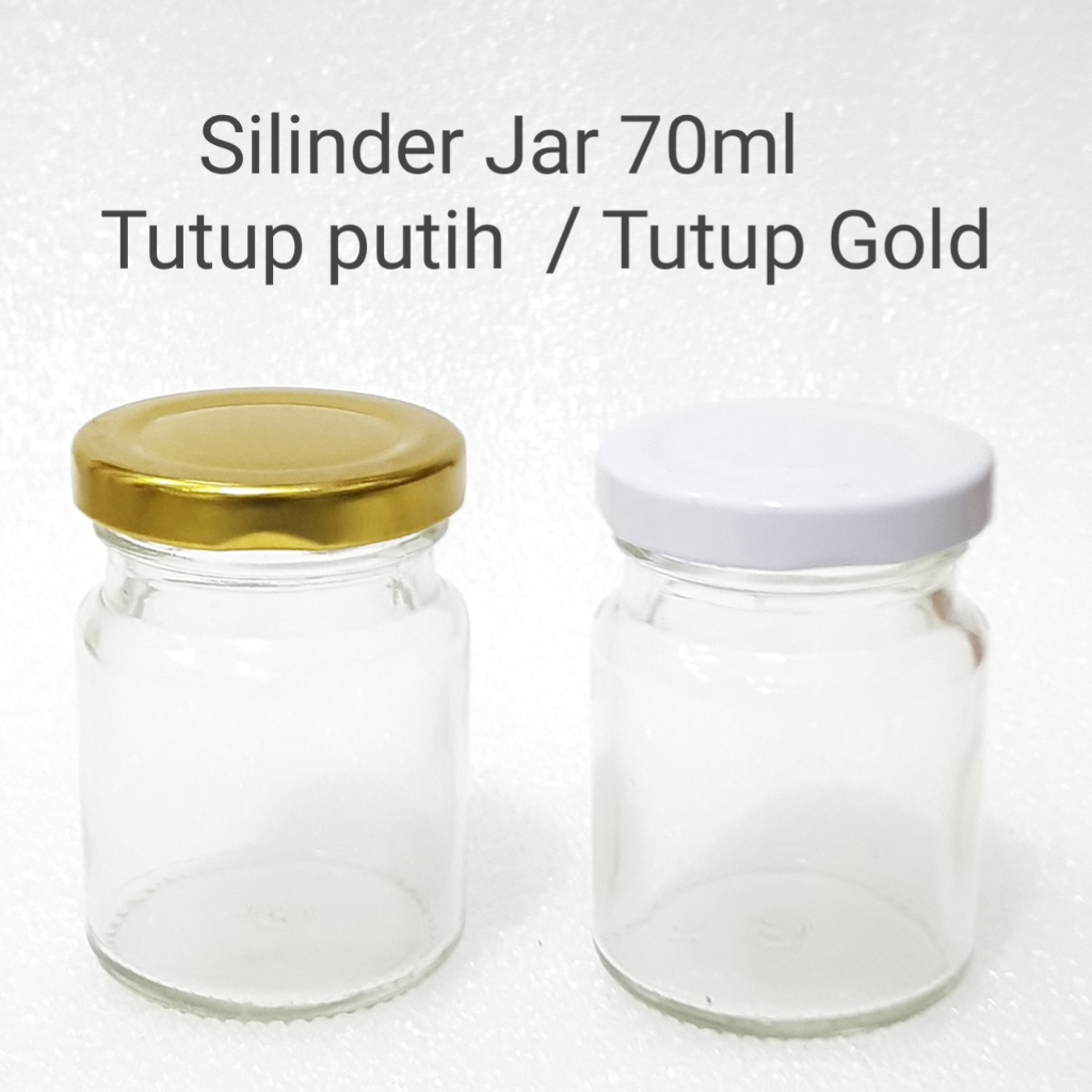 /6 (ENAM)  PCS  Silinder 70 ml + tutup seng gold / Botol jar 70 ml / Grosir Botol Kaca 70 ml / grosi