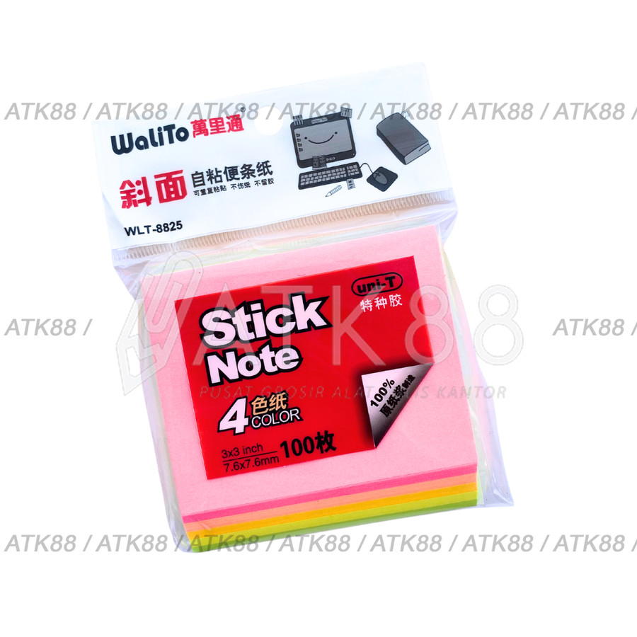 

Memo Tempel Fluourescent Sticky Notes Walito 76x76 WLT-8825 100 Lembar