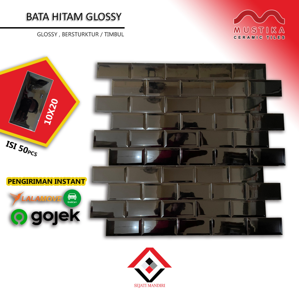 

keramik 10x20 - motif dekoratif dapur - mustika bata hitam glossy