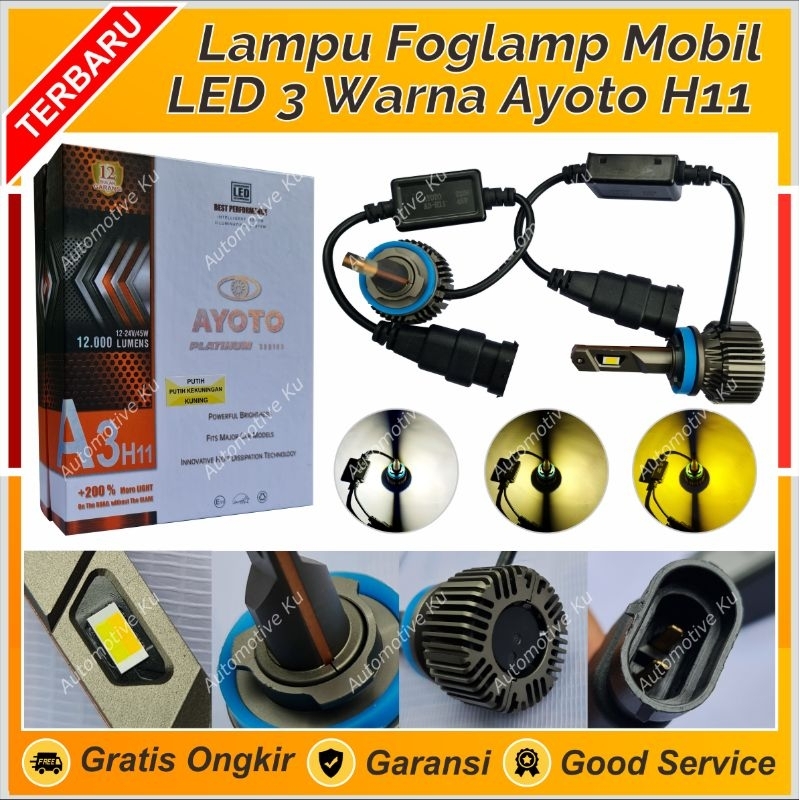 LAMPU KABUT FOGLAMP AYOTO H11 PUTIH & KUNING SINAR SUPER TERANG AWET HEMAT DAYA TEMBUS KABUT HUJAN J