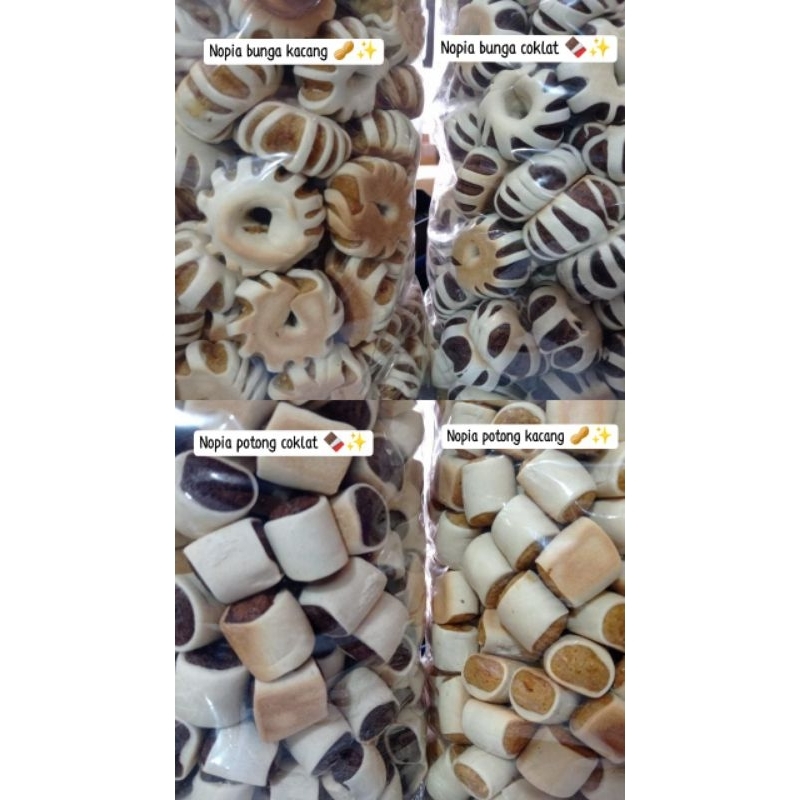 

nopia potong dan bunga isian kacang tanah dan coklat