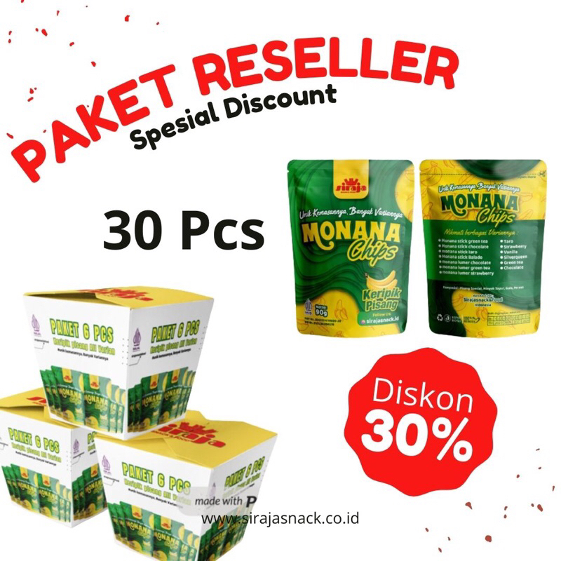 

SIRAJASNACK PAKET RESELLER 30 PCS MONANA CHIPS KERIPIK PISANG ( SEMUA RASA MIX )