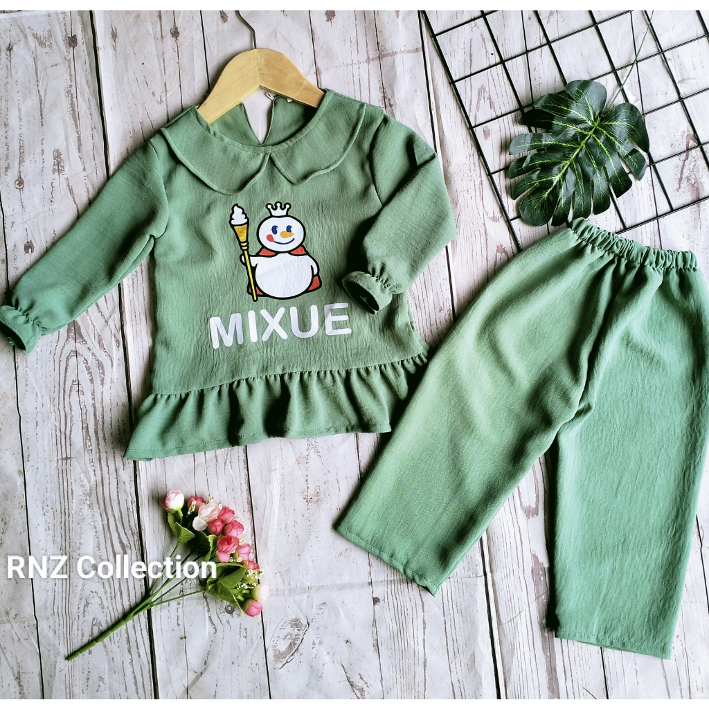 ONE SET MIXUE TERBARU1-7 TAHUN//SETELAN MIXUE VIRAL BAHAN CRINKLE AIRFLOW